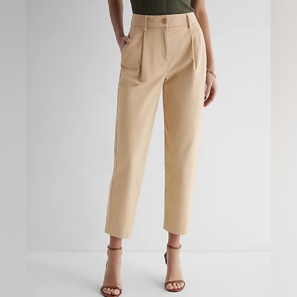 Express High Waisted Pleated Ankle Chino Pant Khaki